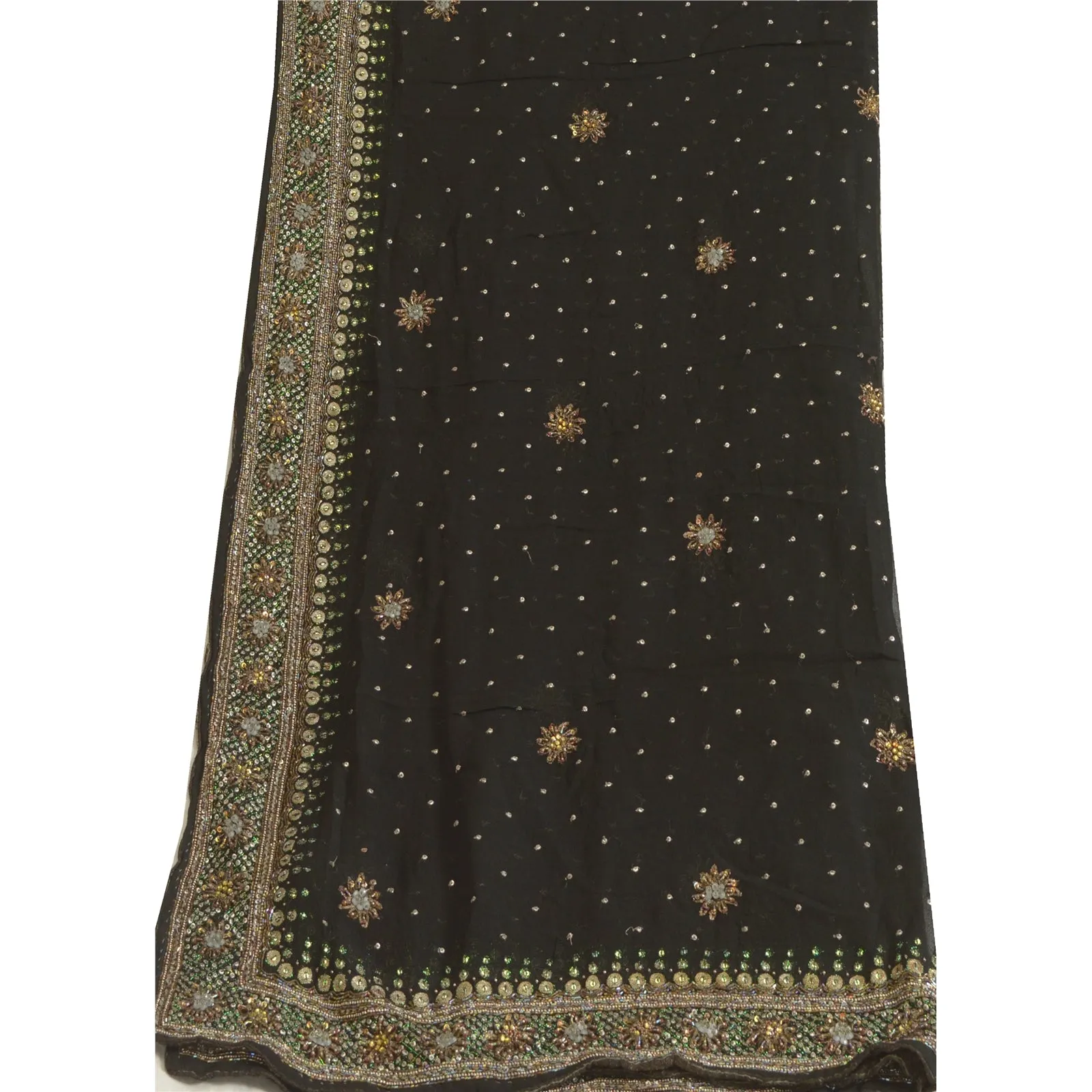 Sanskriti Vintage Long Black Dupatta/Stole Pure Georgette Silk Hand Beaded Veil