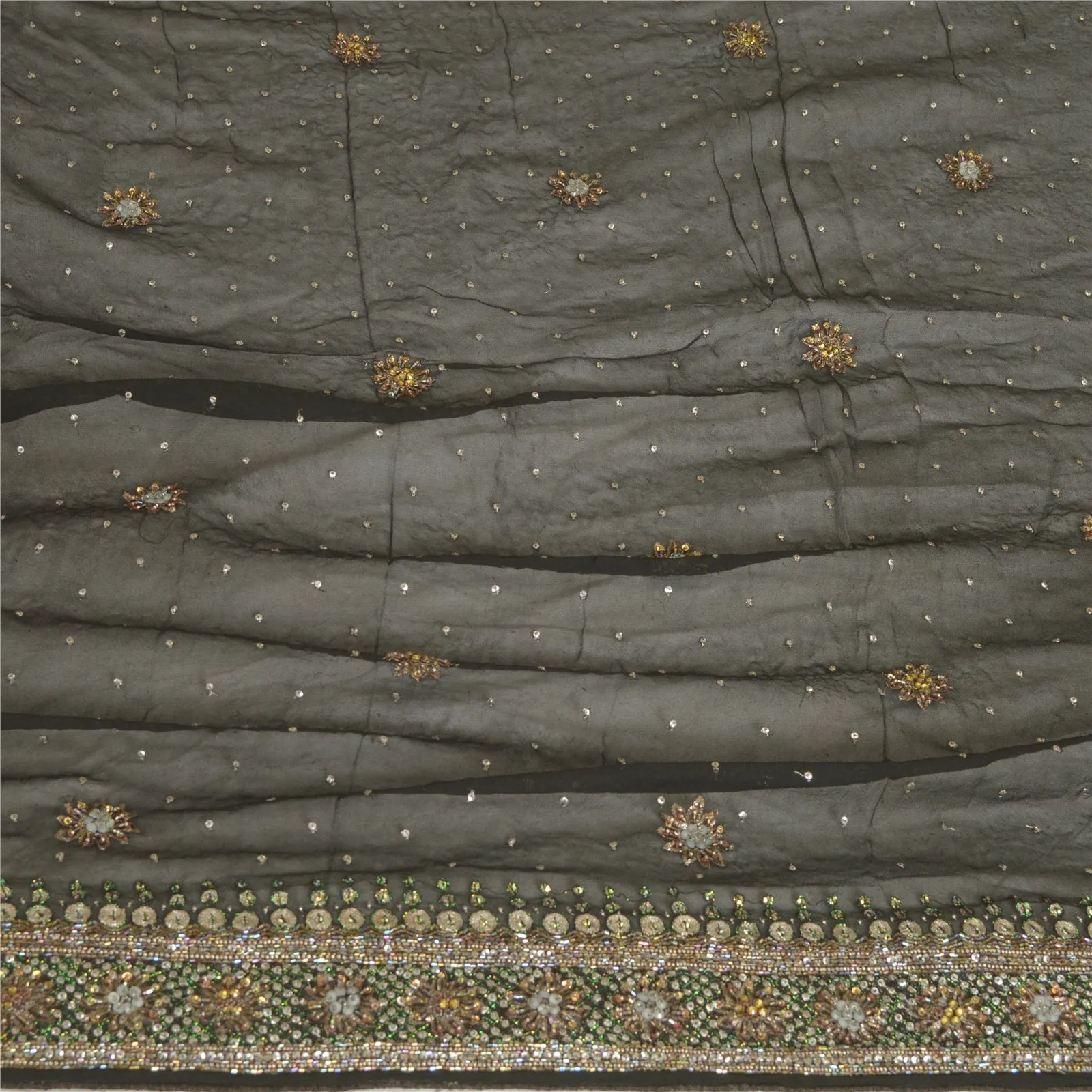 Sanskriti Vintage Long Black Dupatta/Stole Pure Georgette Silk Hand Beaded Veil