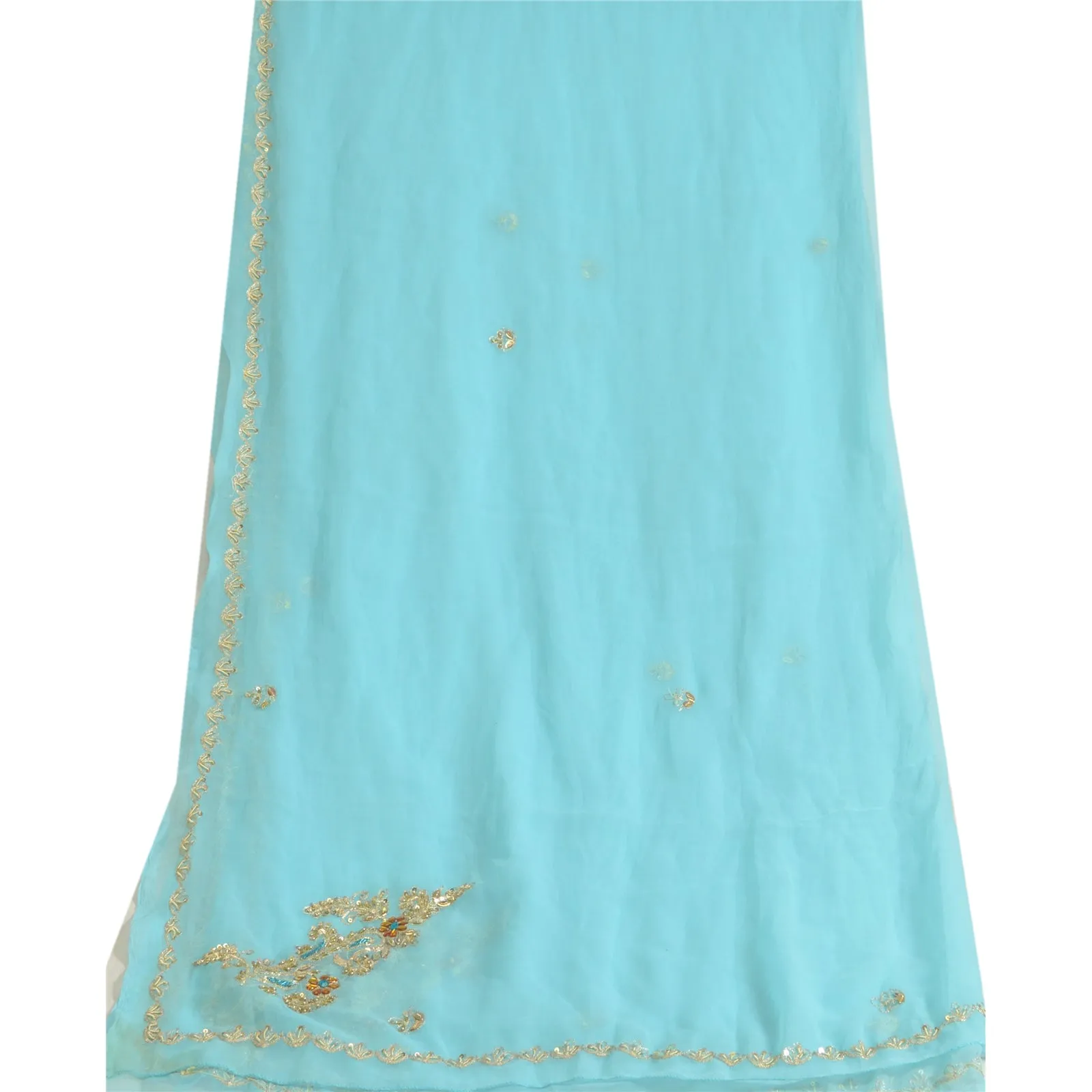 Sanskriti Vintage Long Blue Dupatta/Stole Pure Georgette Silk Hand Beaded Veil