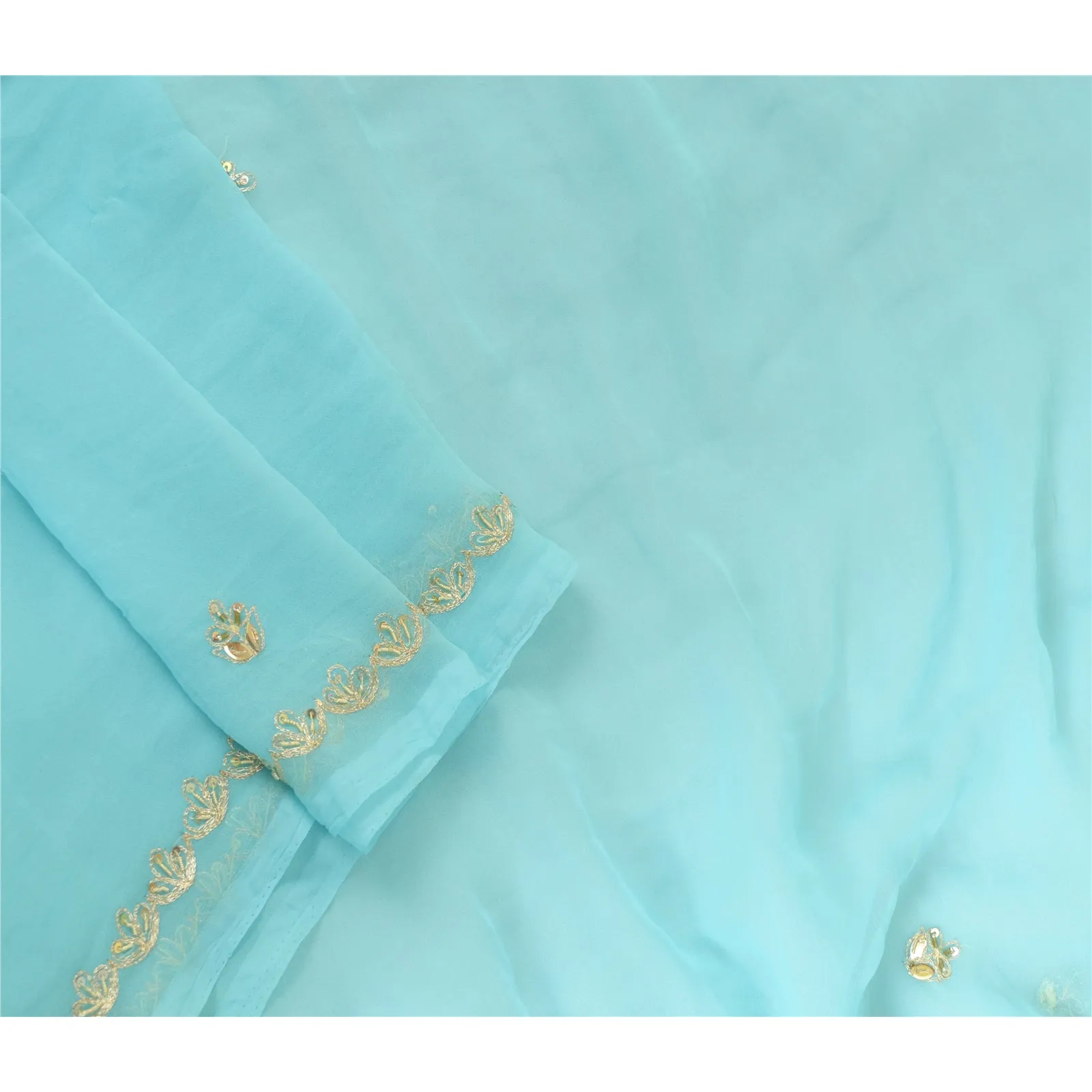 Sanskriti Vintage Long Blue Dupatta/Stole Pure Georgette Silk Hand Beaded Veil