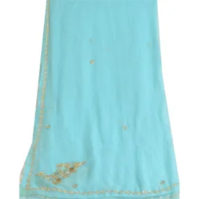 Sanskriti Vintage Long Blue Dupatta/Stole Pure Georgette Silk Hand Beaded Veil