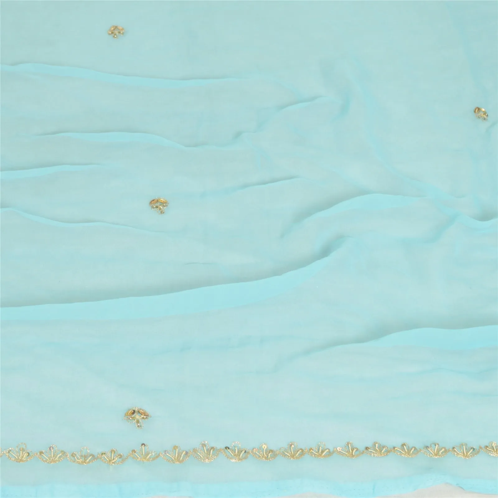 Sanskriti Vintage Long Blue Dupatta/Stole Pure Georgette Silk Hand Beaded Veil