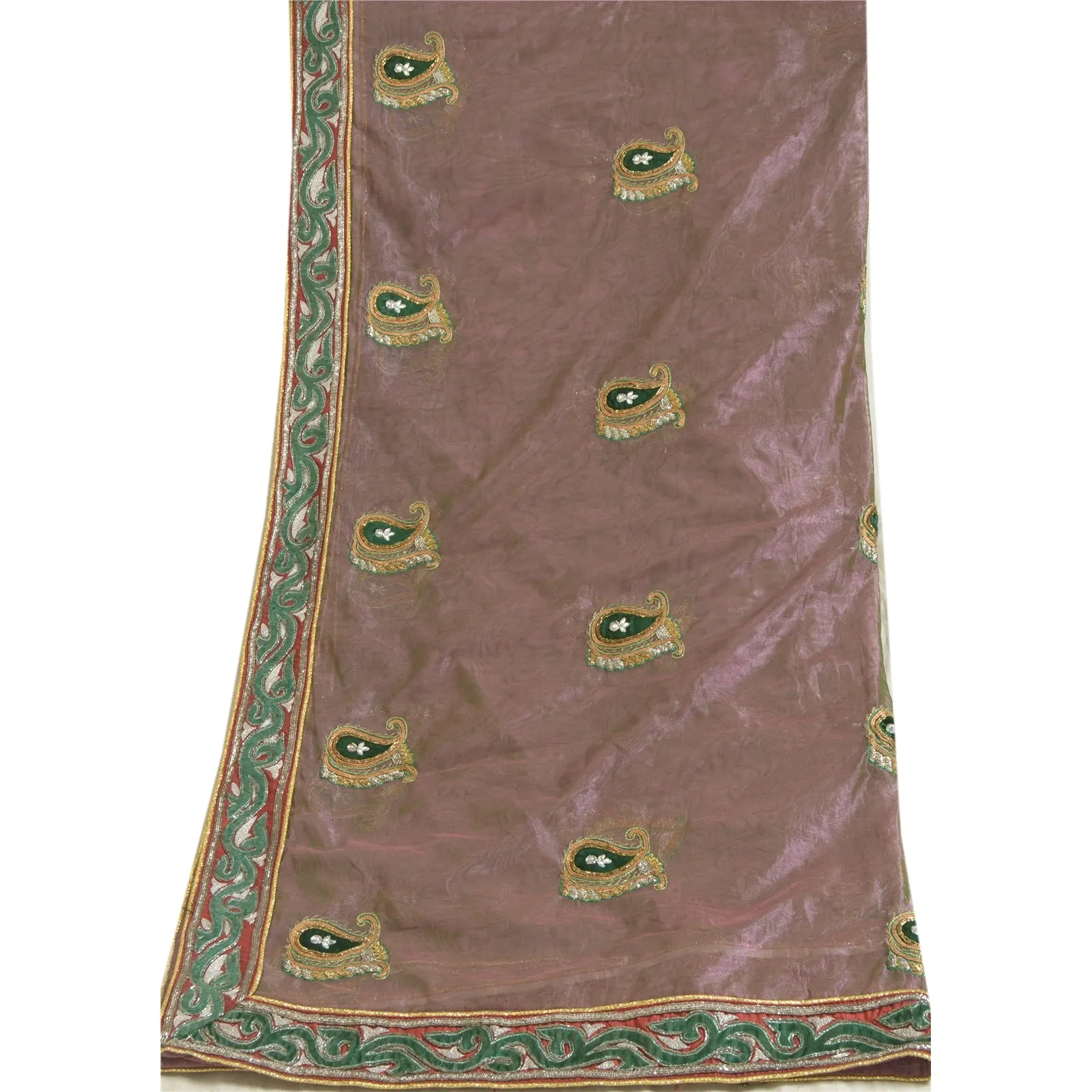 Sanskriti Vintage Long Dupatta Net Mesh Copper Hand Beaded Zardozi Wrap Stole