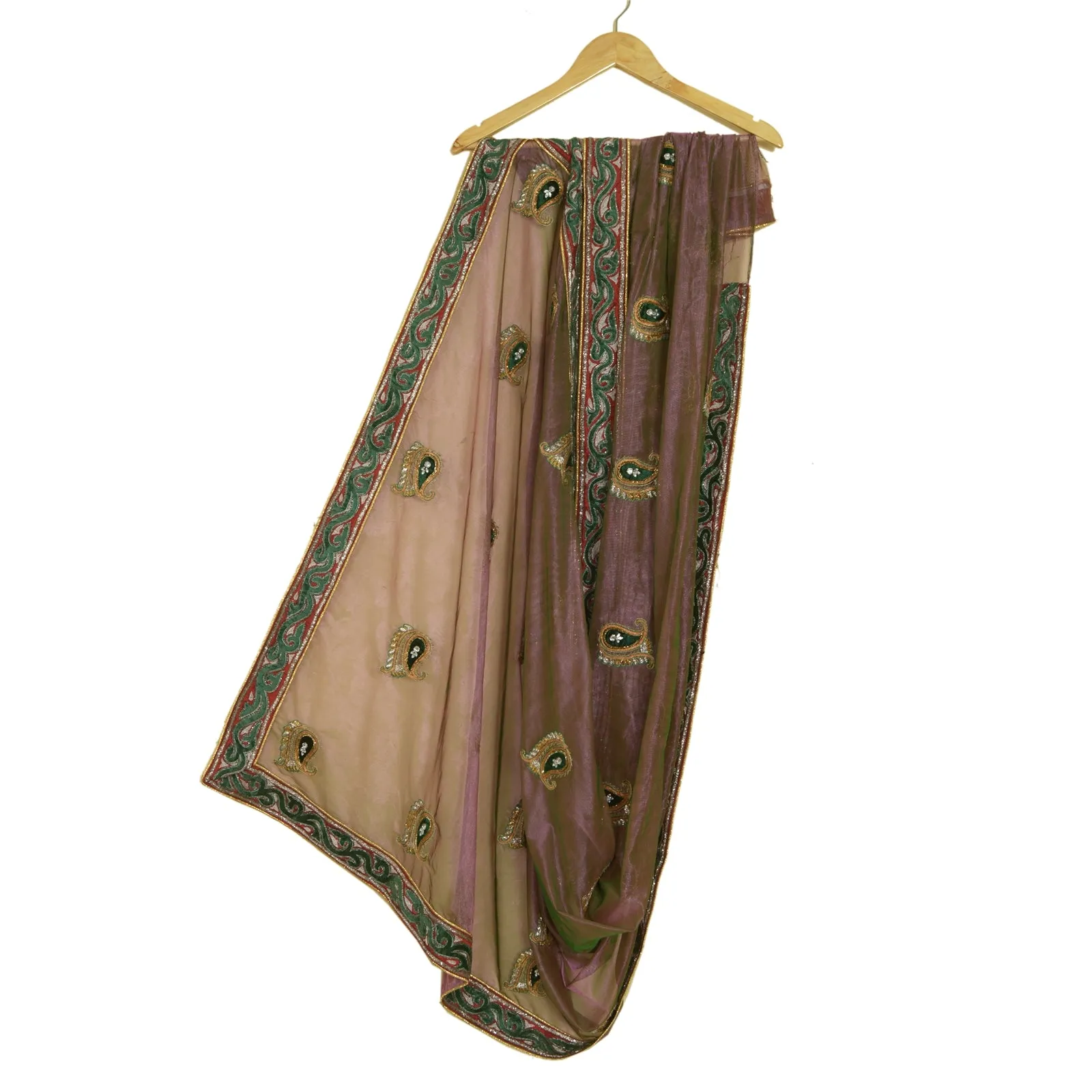 Sanskriti Vintage Long Dupatta Net Mesh Copper Hand Beaded Zardozi Wrap Stole