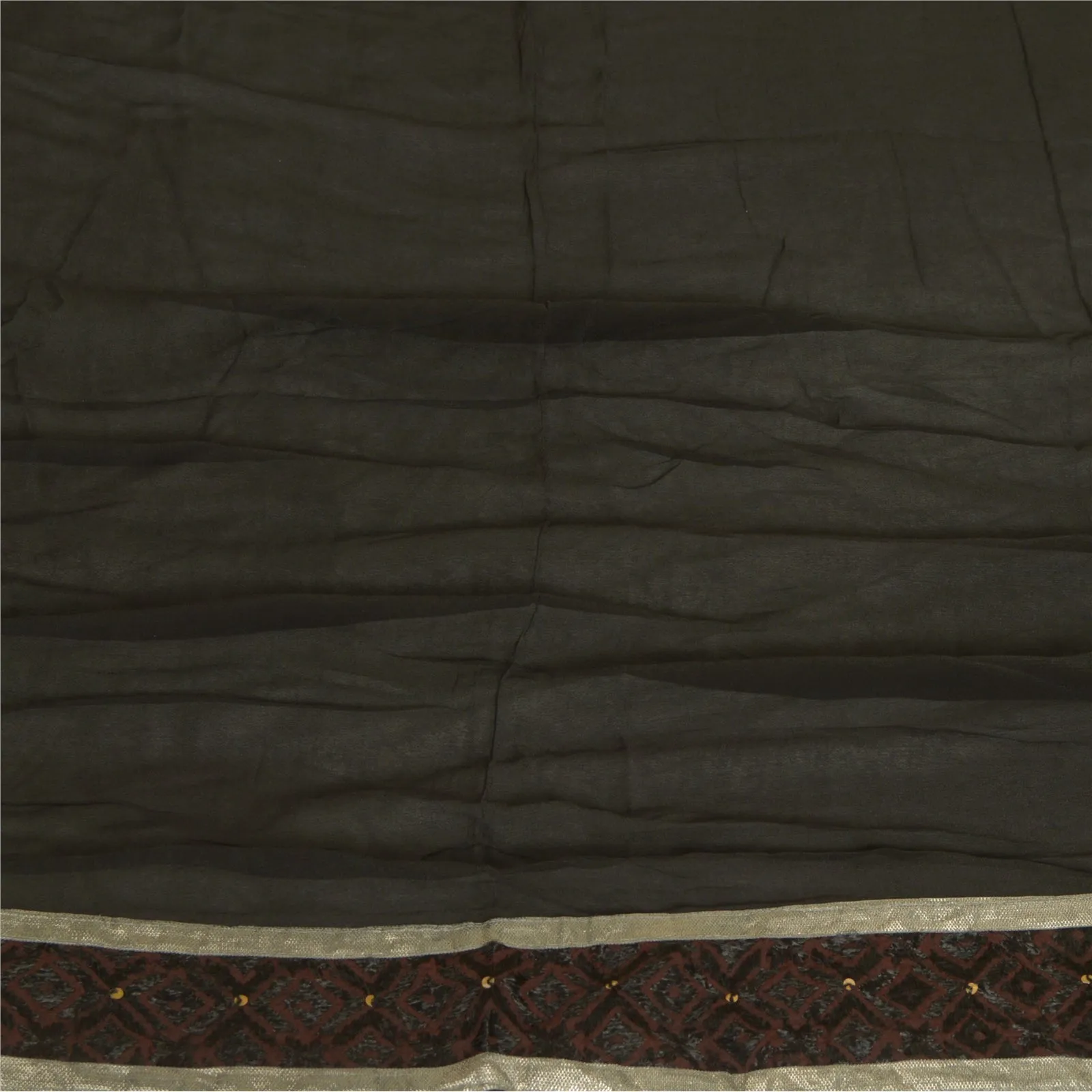 Sanskriti Vintage Long Dupatta Stole Blend Silk Black Hand Beaded Bagh Phulkari