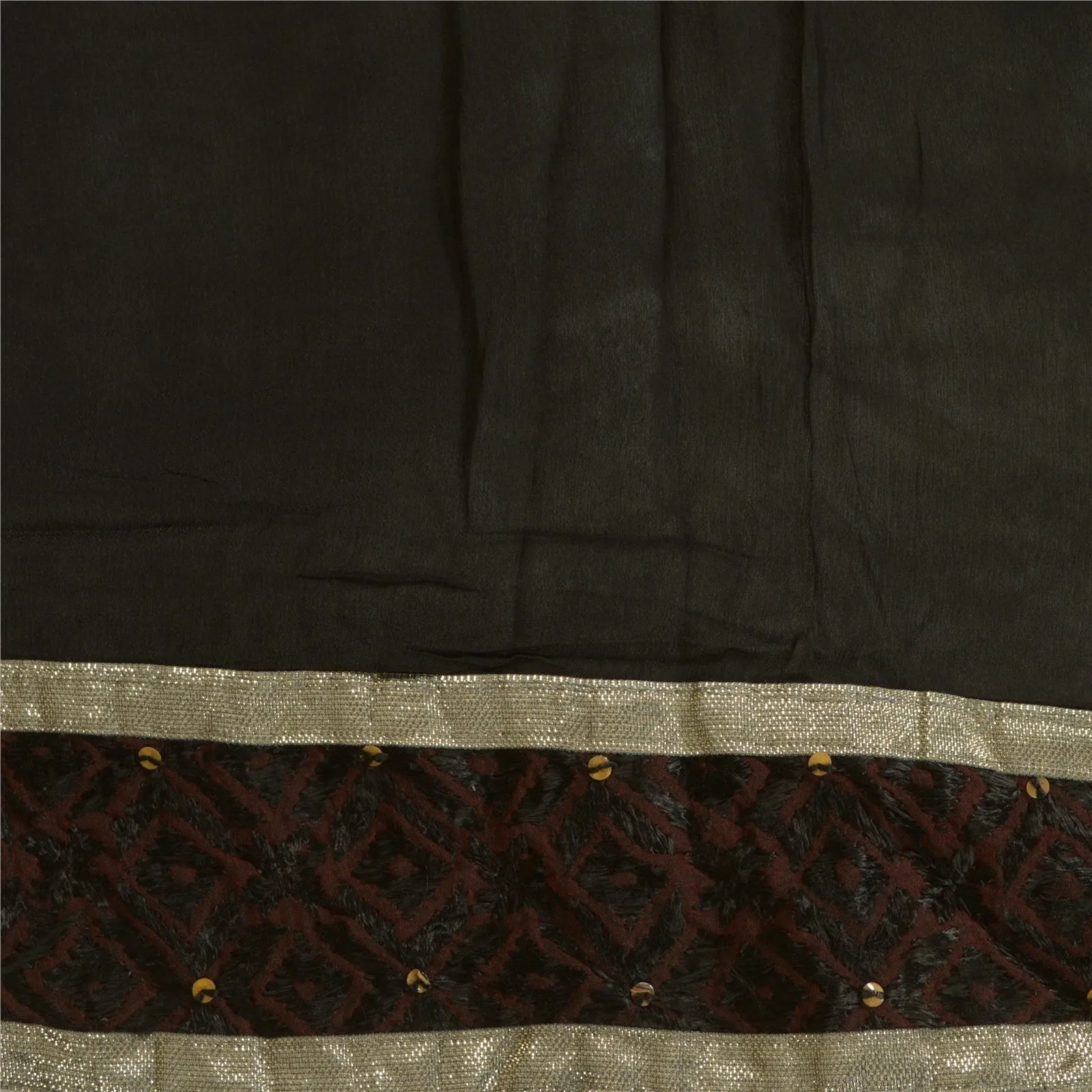 Sanskriti Vintage Long Dupatta Stole Blend Silk Black Hand Beaded Bagh Phulkari