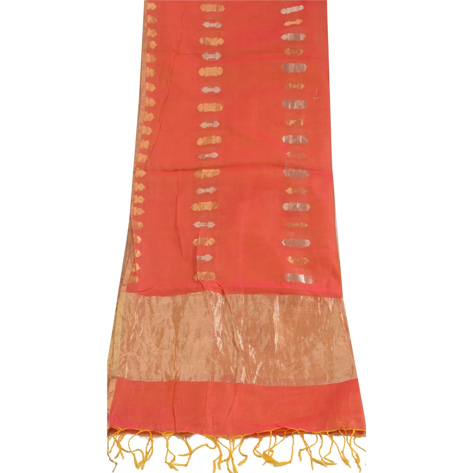 Sanskriti Vintage Long Dupatta Stole Pure Chanderi Silk Pink Woven Brocade Veil