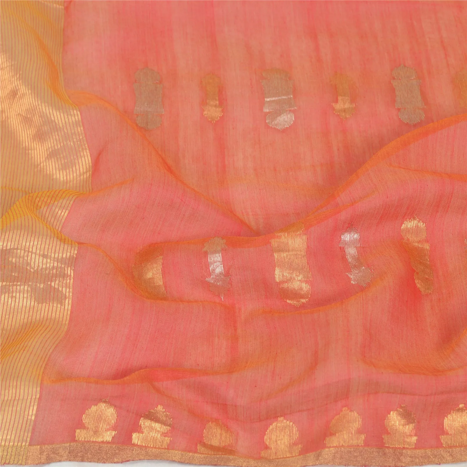 Sanskriti Vintage Long Dupatta Stole Pure Chanderi Silk Pink Woven Brocade Veil