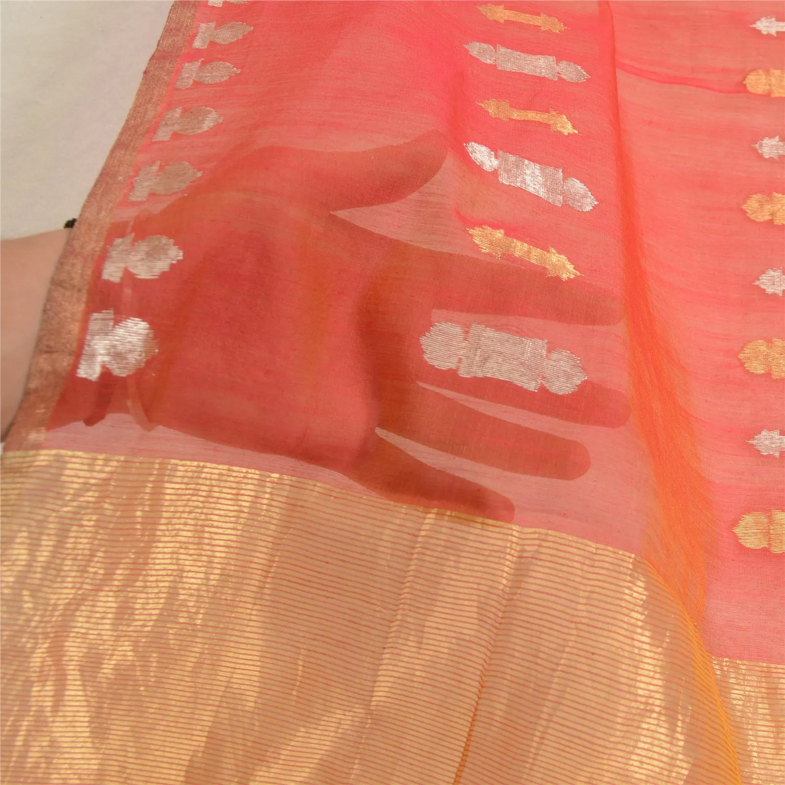 Sanskriti Vintage Long Dupatta Stole Pure Chanderi Silk Pink Woven Brocade Veil