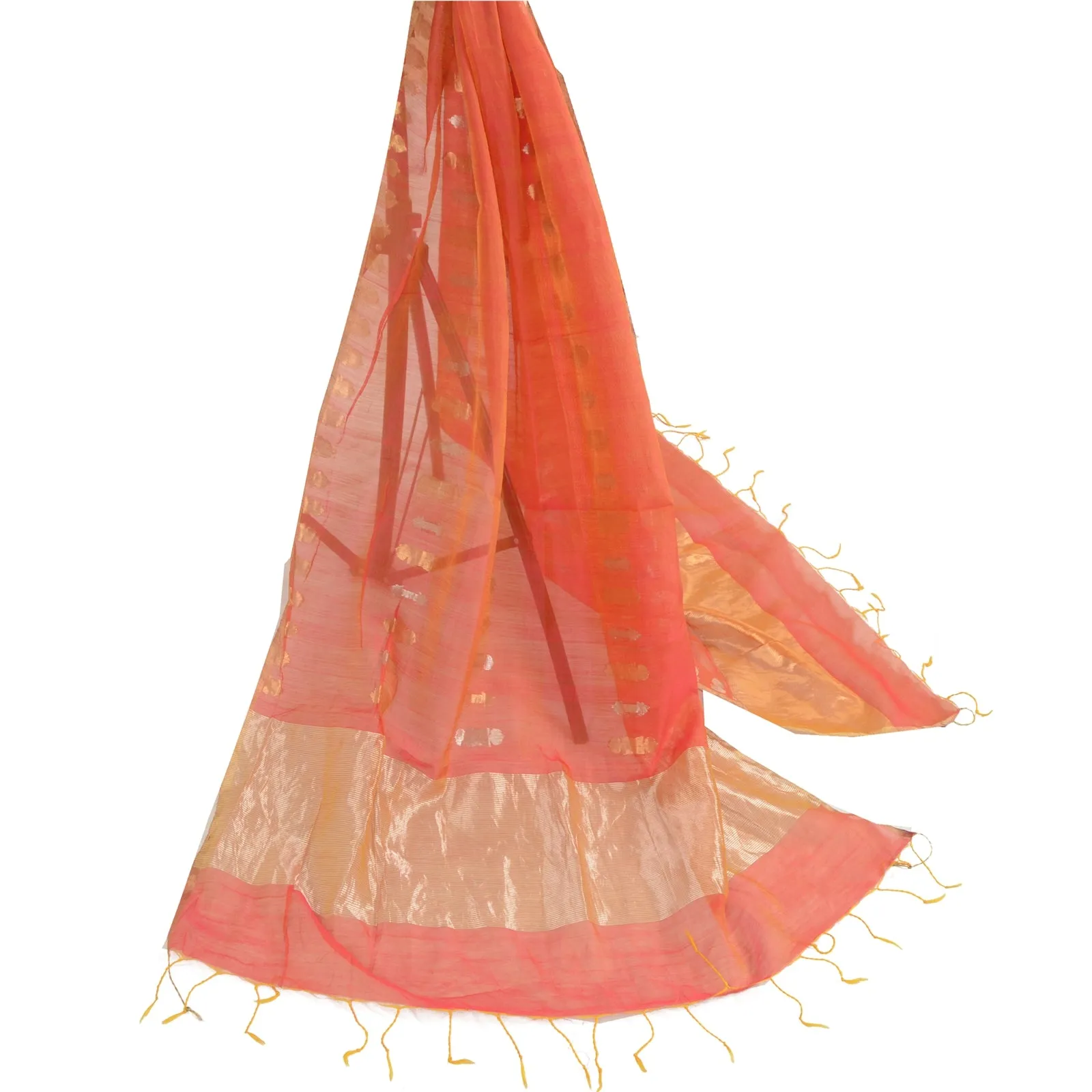 Sanskriti Vintage Long Dupatta Stole Pure Chanderi Silk Pink Woven Brocade Veil