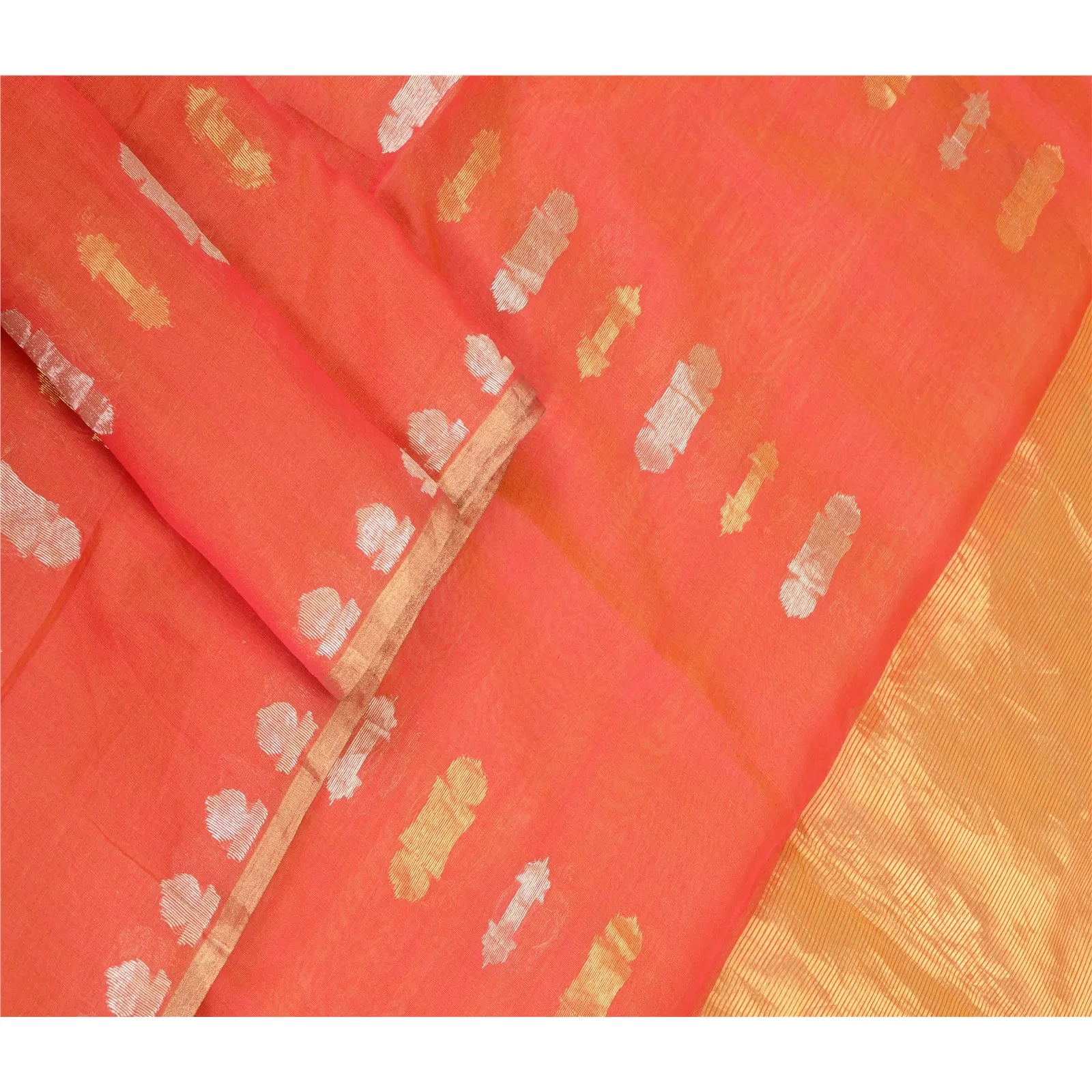 Sanskriti Vintage Long Dupatta Stole Pure Chanderi Silk Pink Woven Brocade Veil