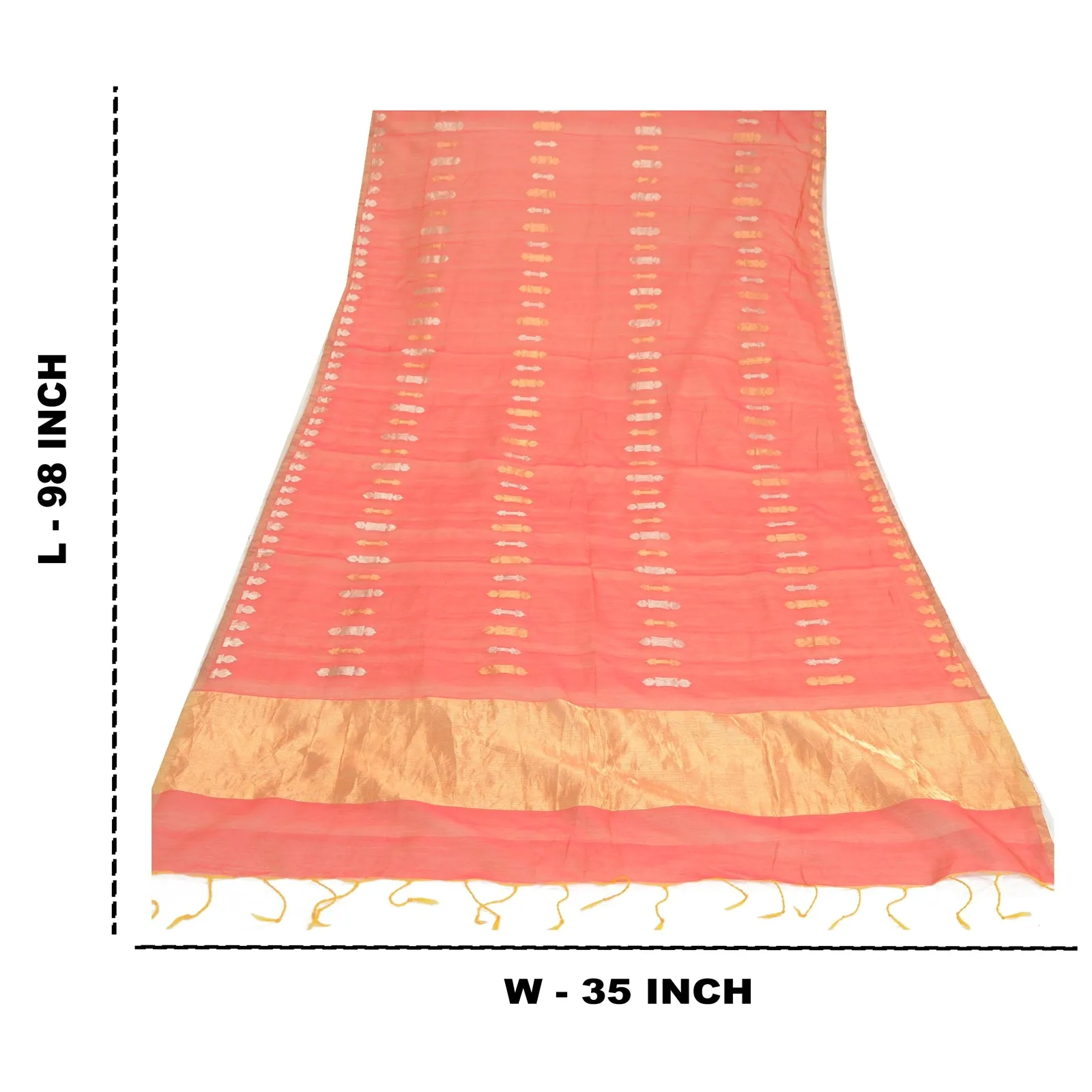 Sanskriti Vintage Long Dupatta Stole Pure Chanderi Silk Pink Woven Brocade Veil