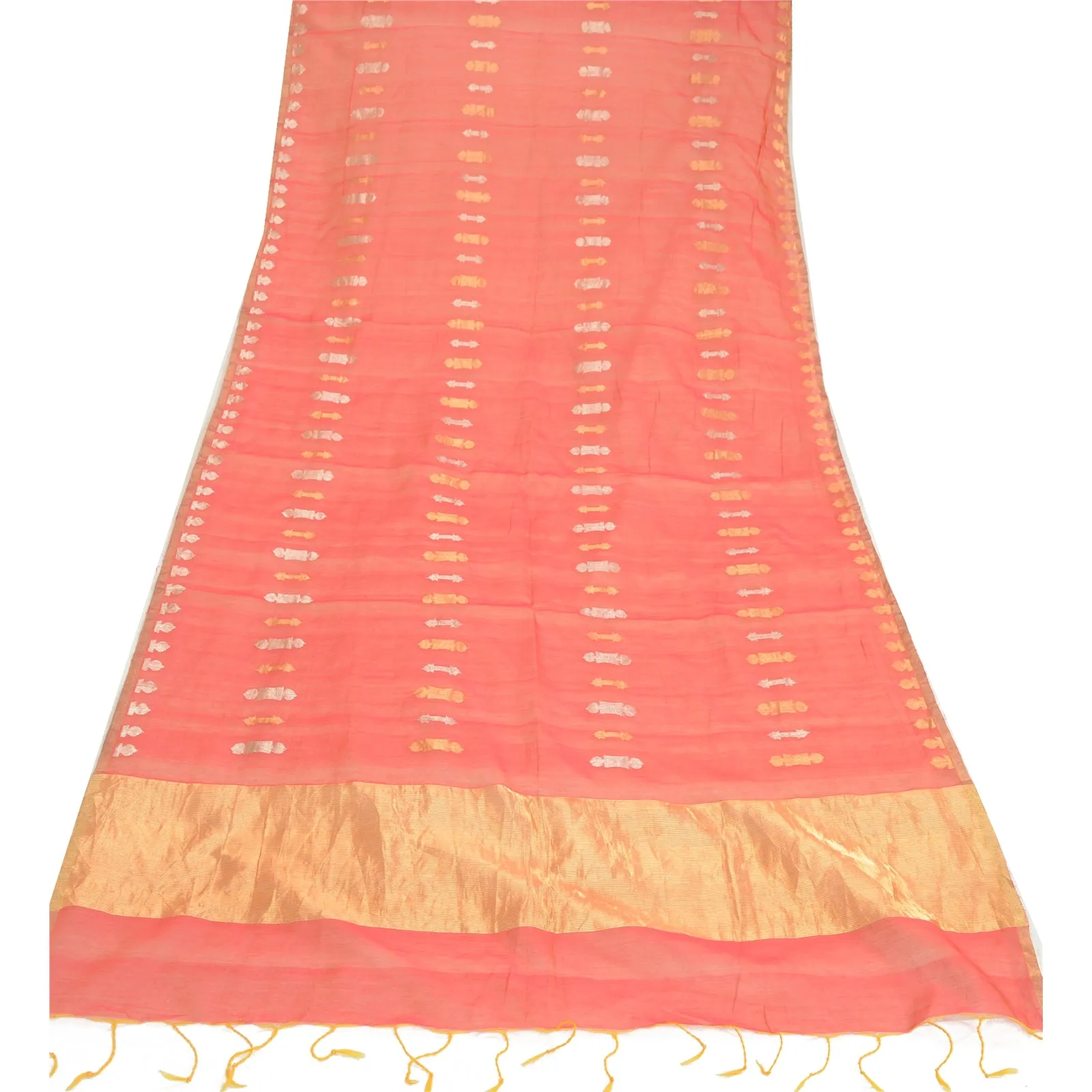 Sanskriti Vintage Long Dupatta Stole Pure Chanderi Silk Pink Woven Brocade Veil