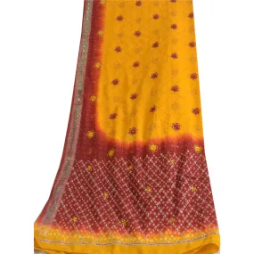 Sanskriti Vintage Long Dupatta Stole Pure Silk Saffron/Dark Red Beaded Woven