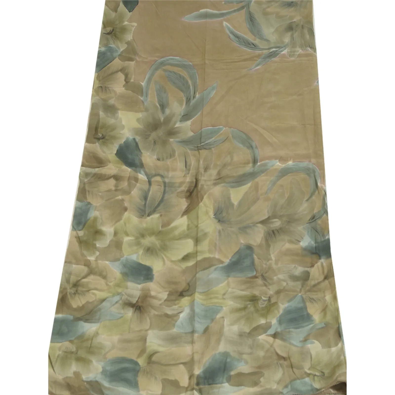 Sanskriti Vintage Long Olive Green Dupatta/Stole Pure Chiffon Silk Printed Hijab