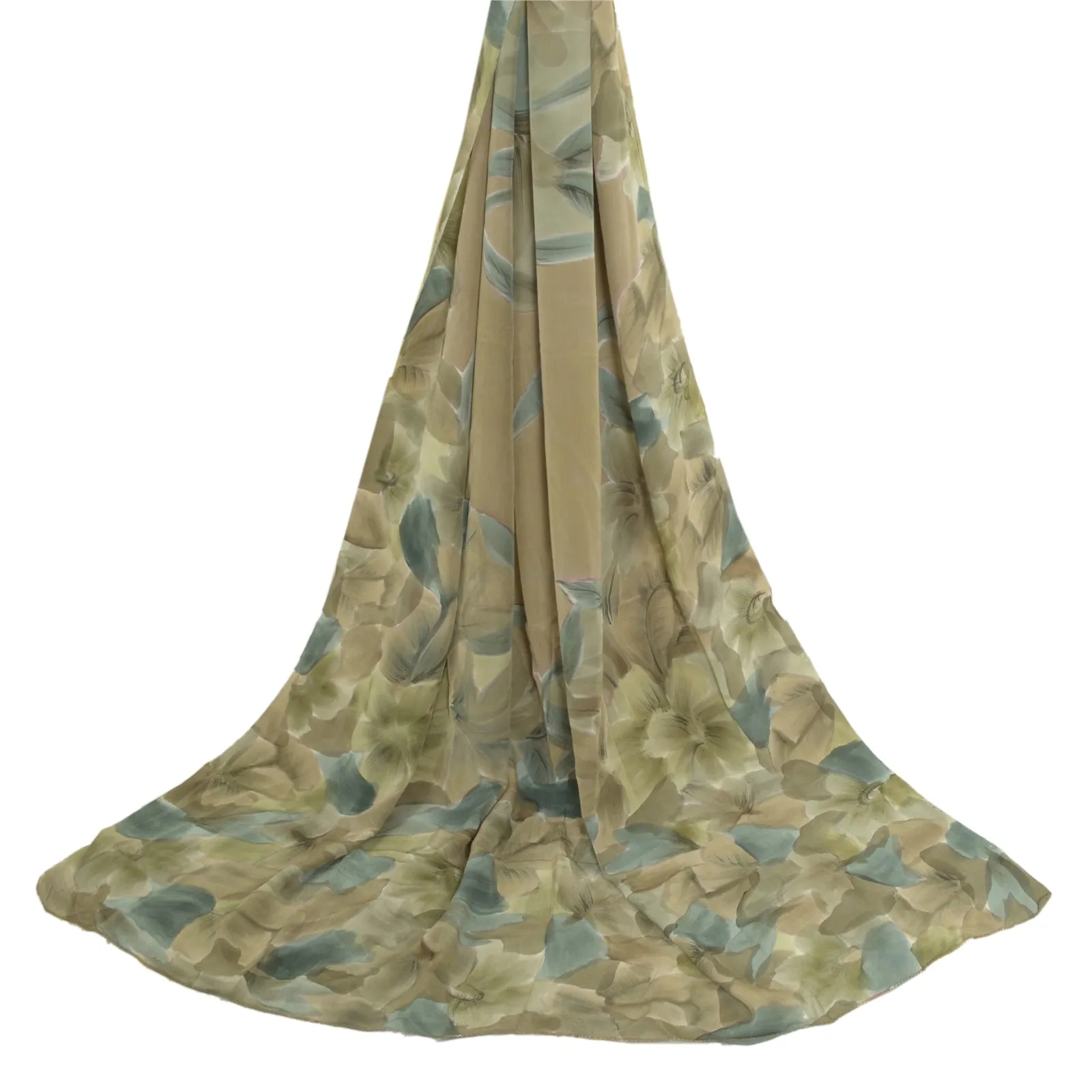 Sanskriti Vintage Long Olive Green Dupatta/Stole Pure Chiffon Silk Printed Hijab