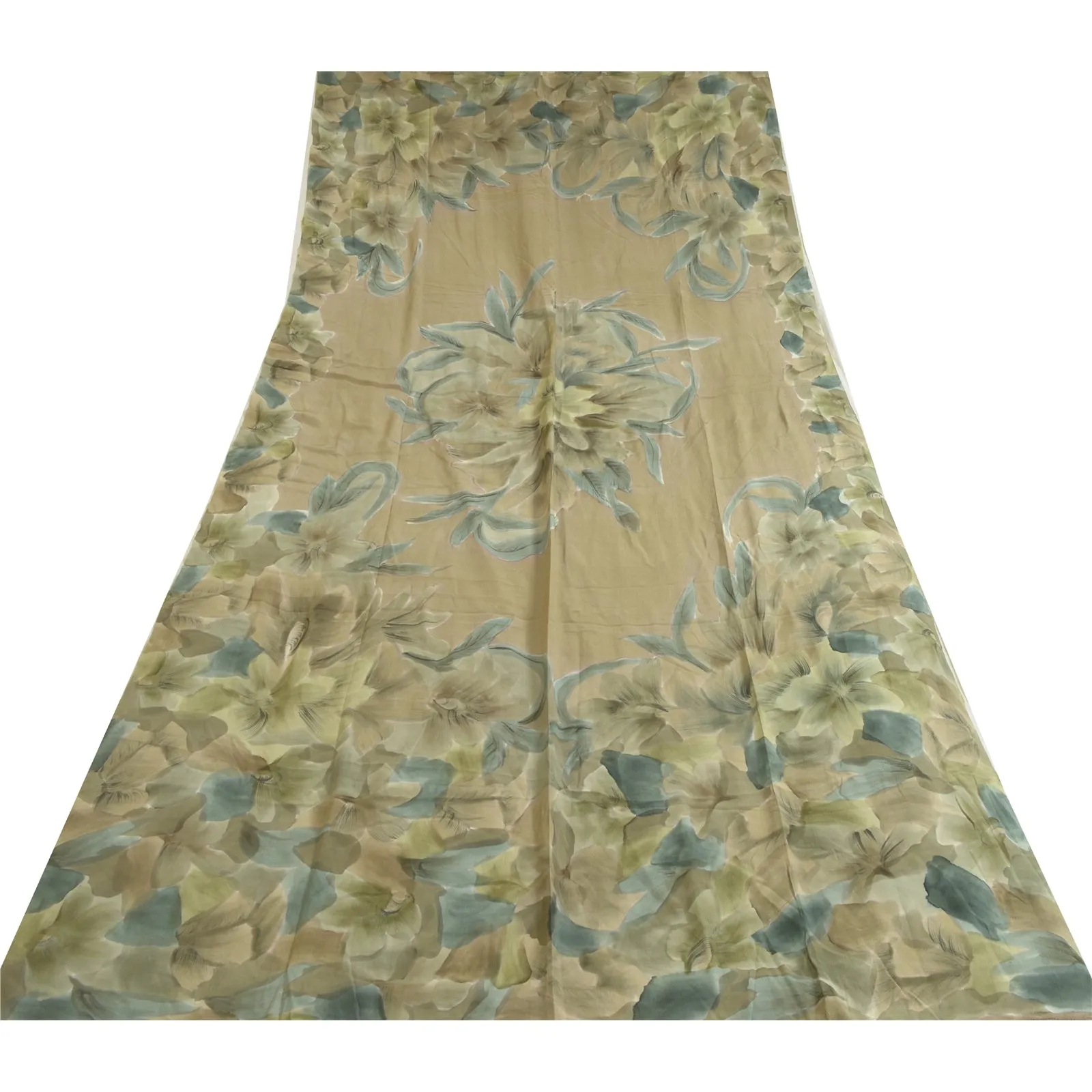 Sanskriti Vintage Long Olive Green Dupatta/Stole Pure Chiffon Silk Printed Hijab