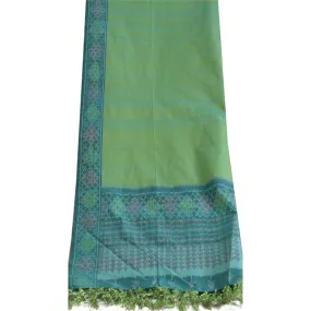 Sanskriti Vintage Long Stole Blend Silk Green/Blue Woven Ikat Pochampally Hijab