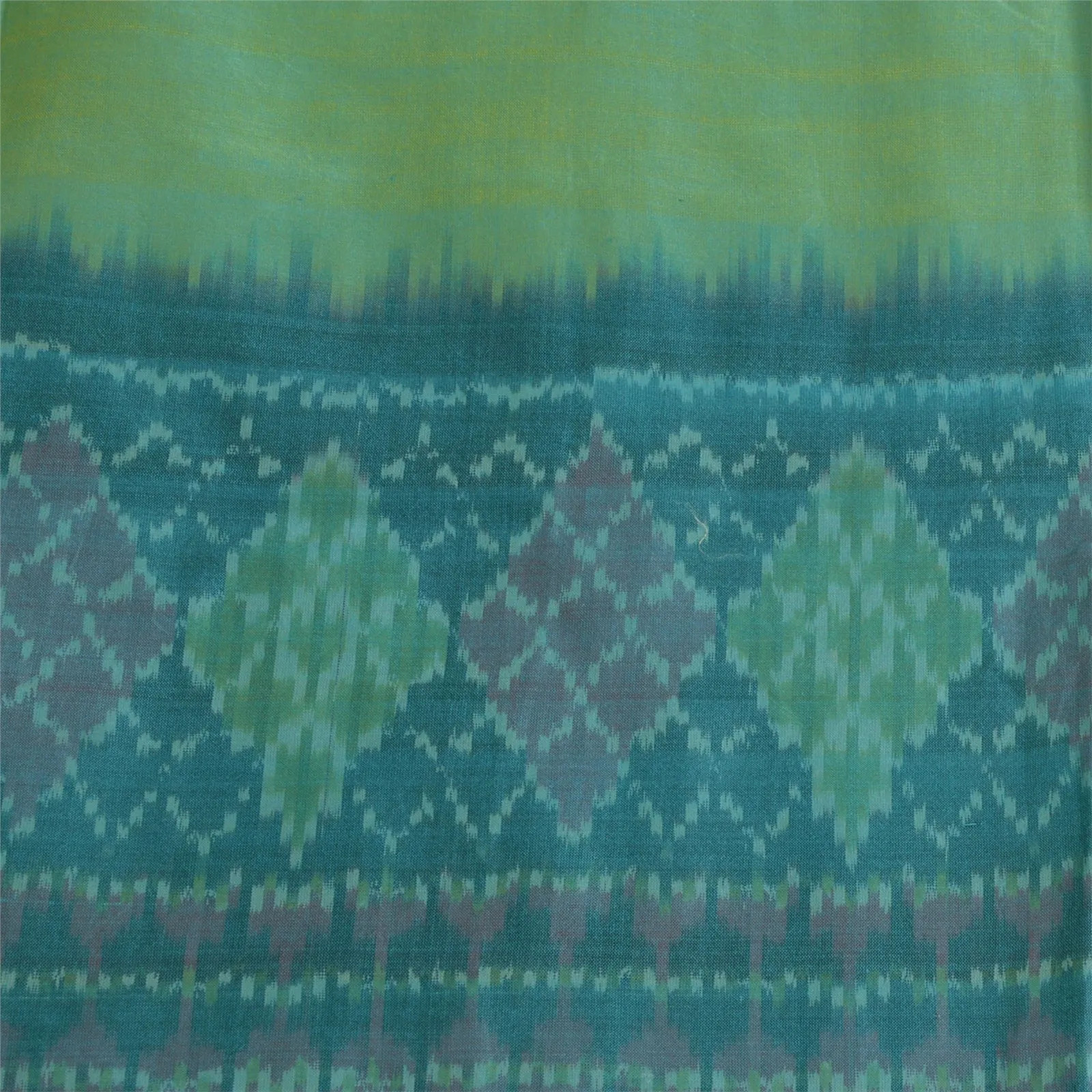 Sanskriti Vintage Long Stole Blend Silk Green/Blue Woven Ikat Pochampally Hijab