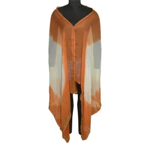 Sanskriti Vintage Orange/Ivory Long Dupatta Stole Pure Chiffon Silk Handmade