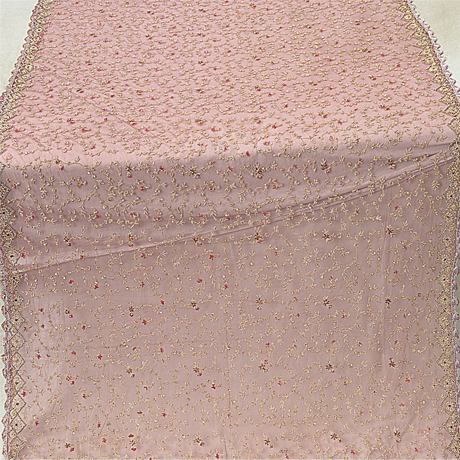 Sanskriti Vintage Pink Wedding Dupatta Net Mesh Hand Beaded Zardozi Stole