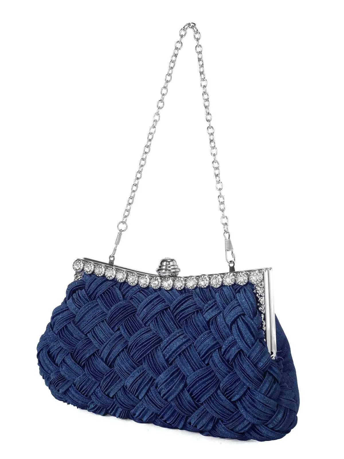 Satin Woven Diamond Evening Bag