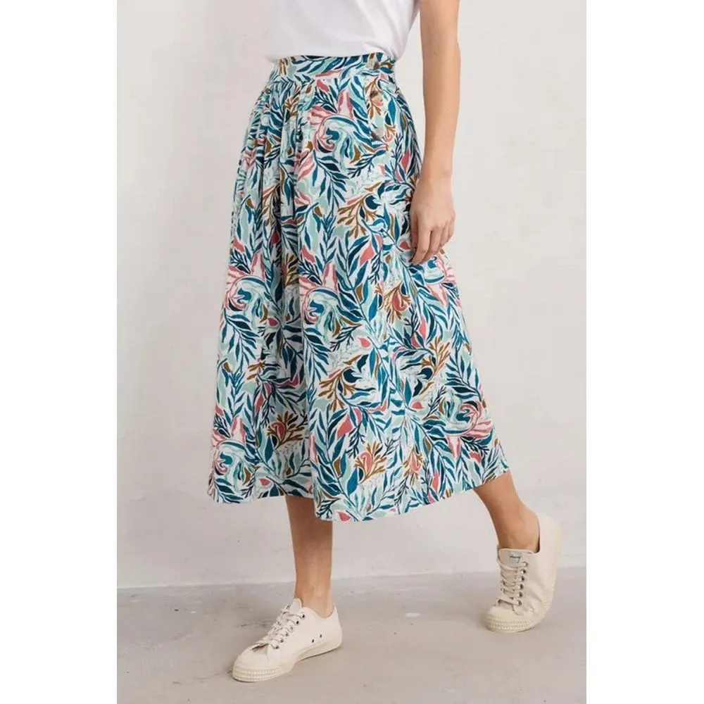 Seasalt Cliff Road Midi Skirt Kelp Forest Chalk