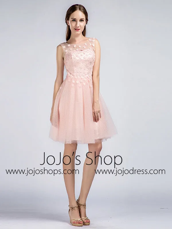 Short Blush Pink Tulle Lace Formal Cocktail Dress