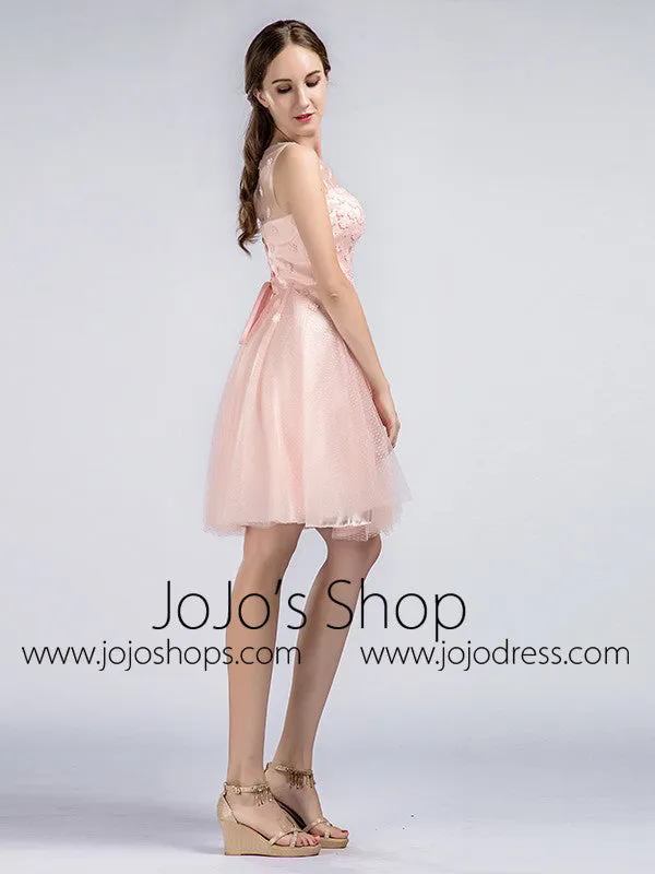 Short Blush Pink Tulle Lace Formal Cocktail Dress