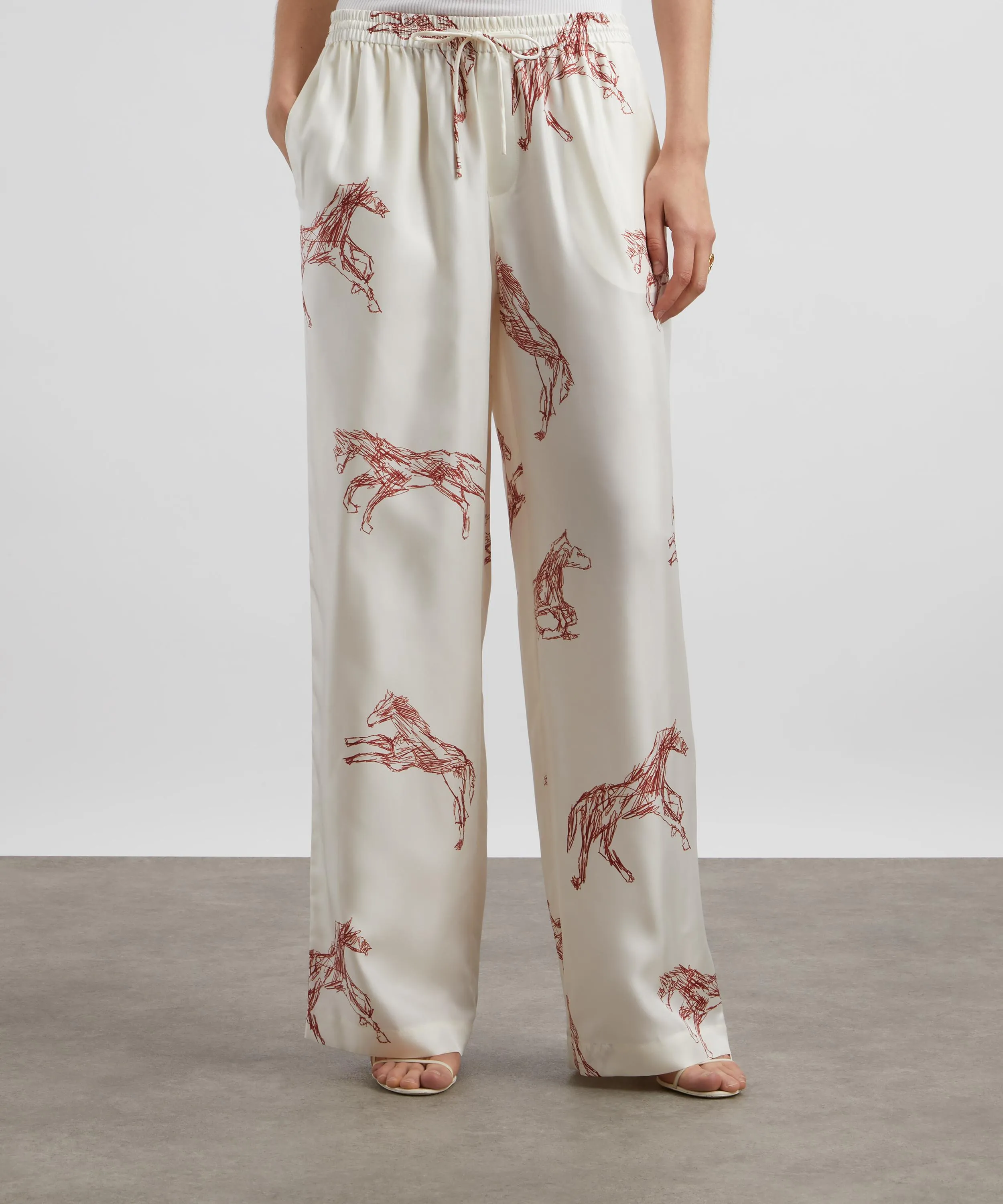 Silk Ballpoint Horse Wide Leg Trousers