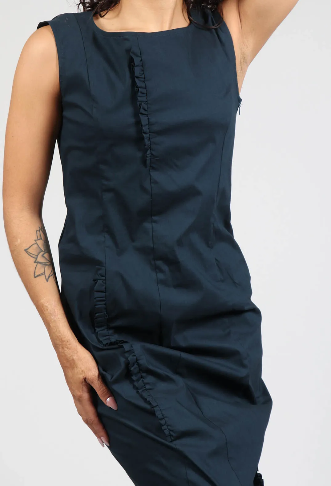 Slim Fit Dress with Ruffle Detail in Ink