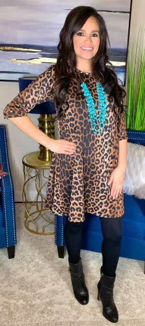 Small : Brown & Black Leopard Flutter Tunic