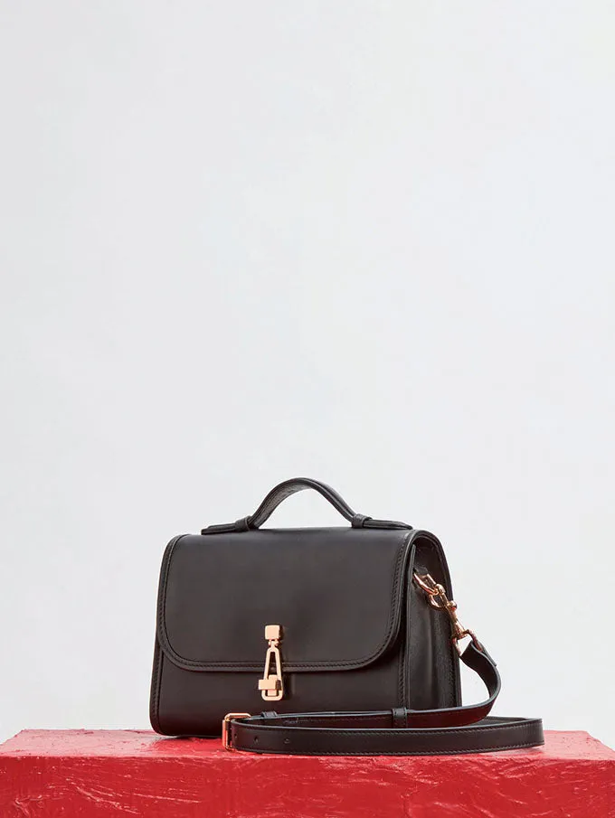 Small Leonora Flap Bag in Black Leather