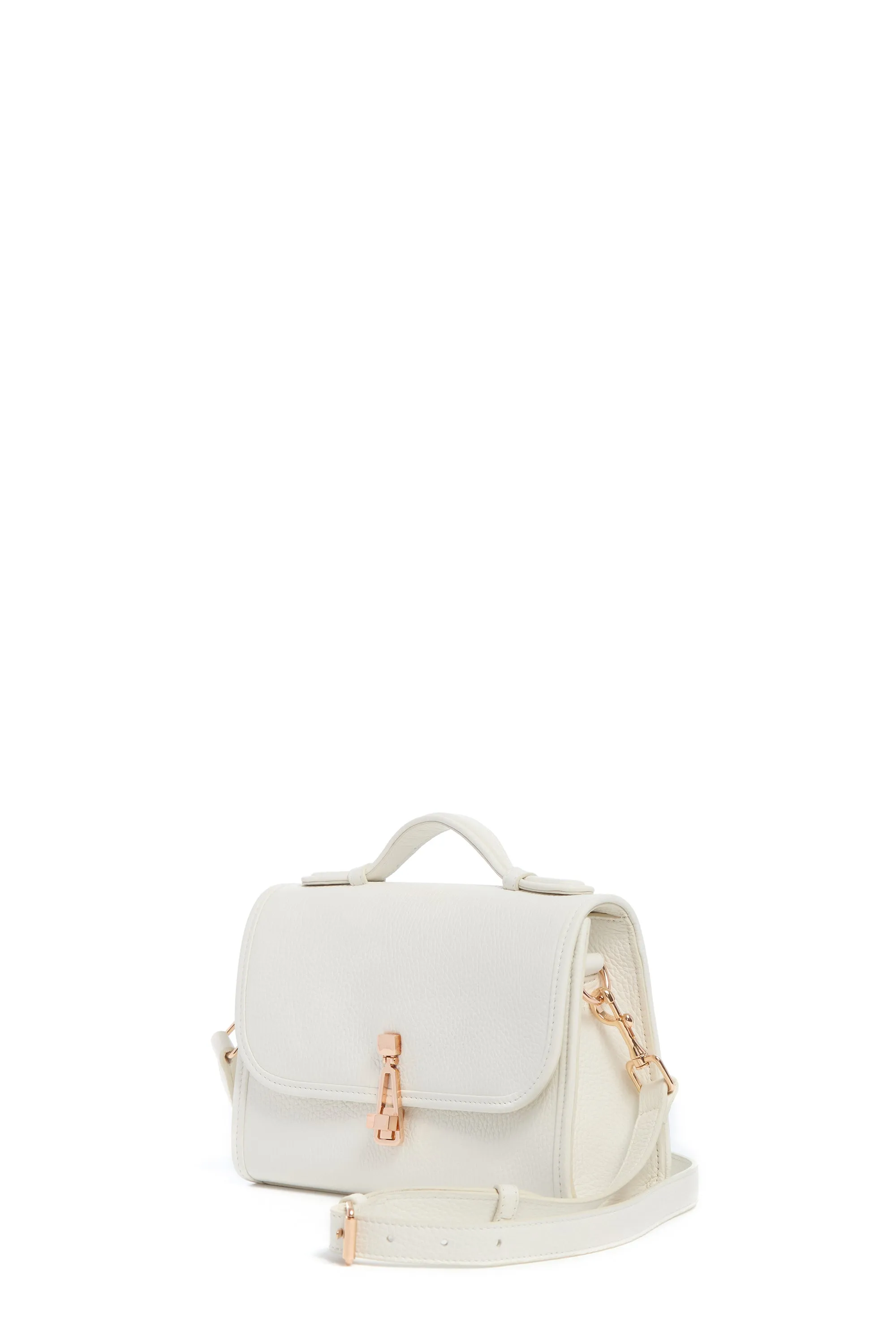 Small Leonora Flap Bag in Ivory Grained Leather