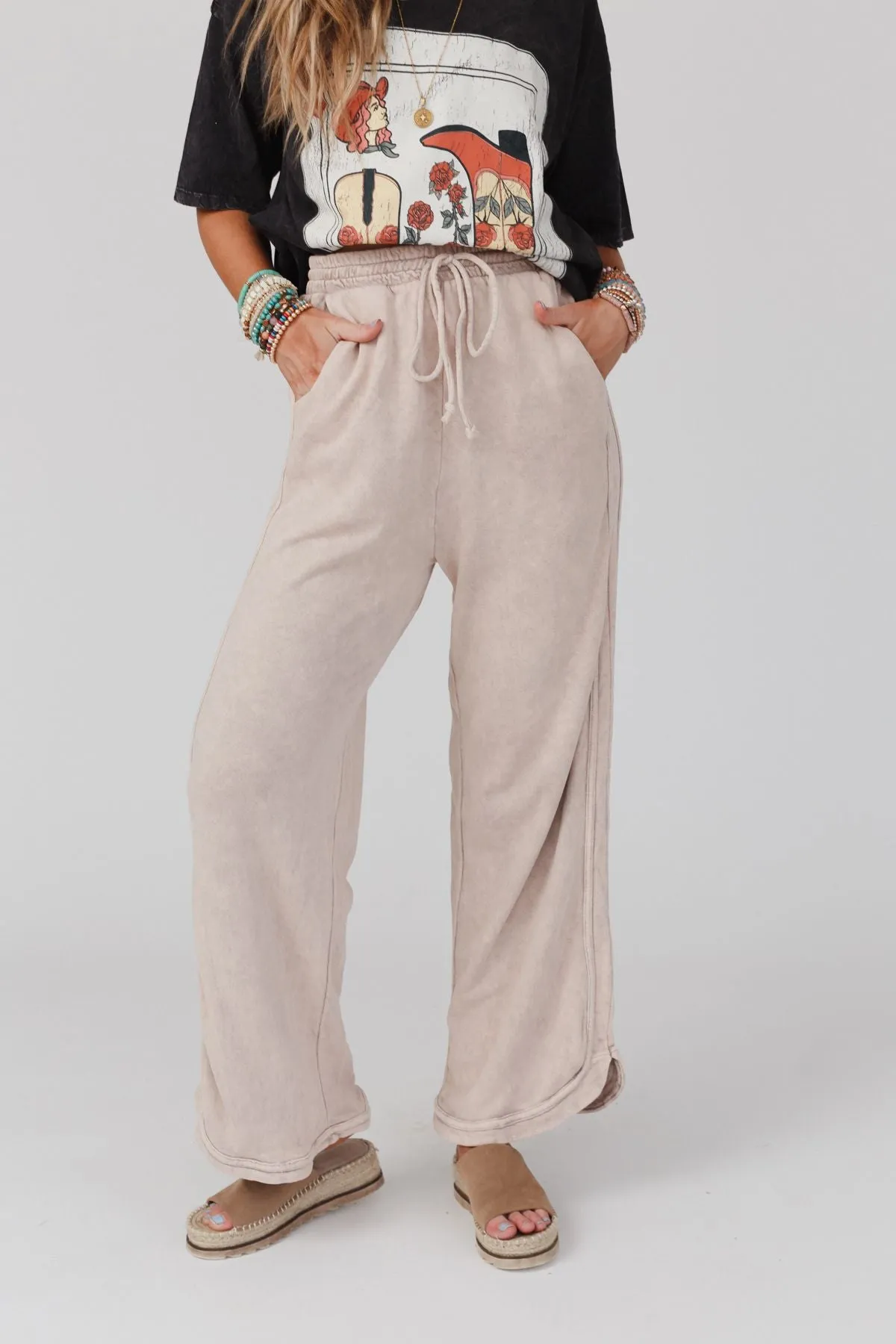 So Comfy Wide Leg Pant Full Length - Taupe