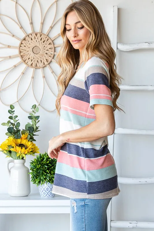 Social Graces Top - Peach & Mint Stripe