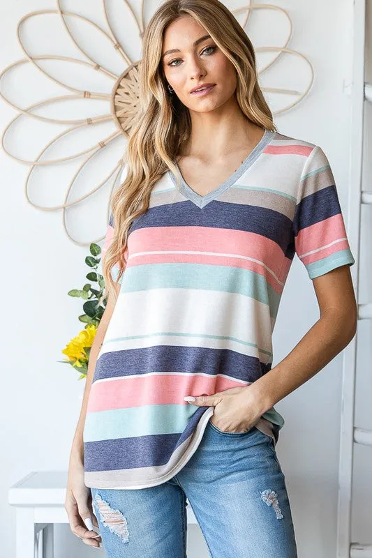 Social Graces Top - Peach & Mint Stripe