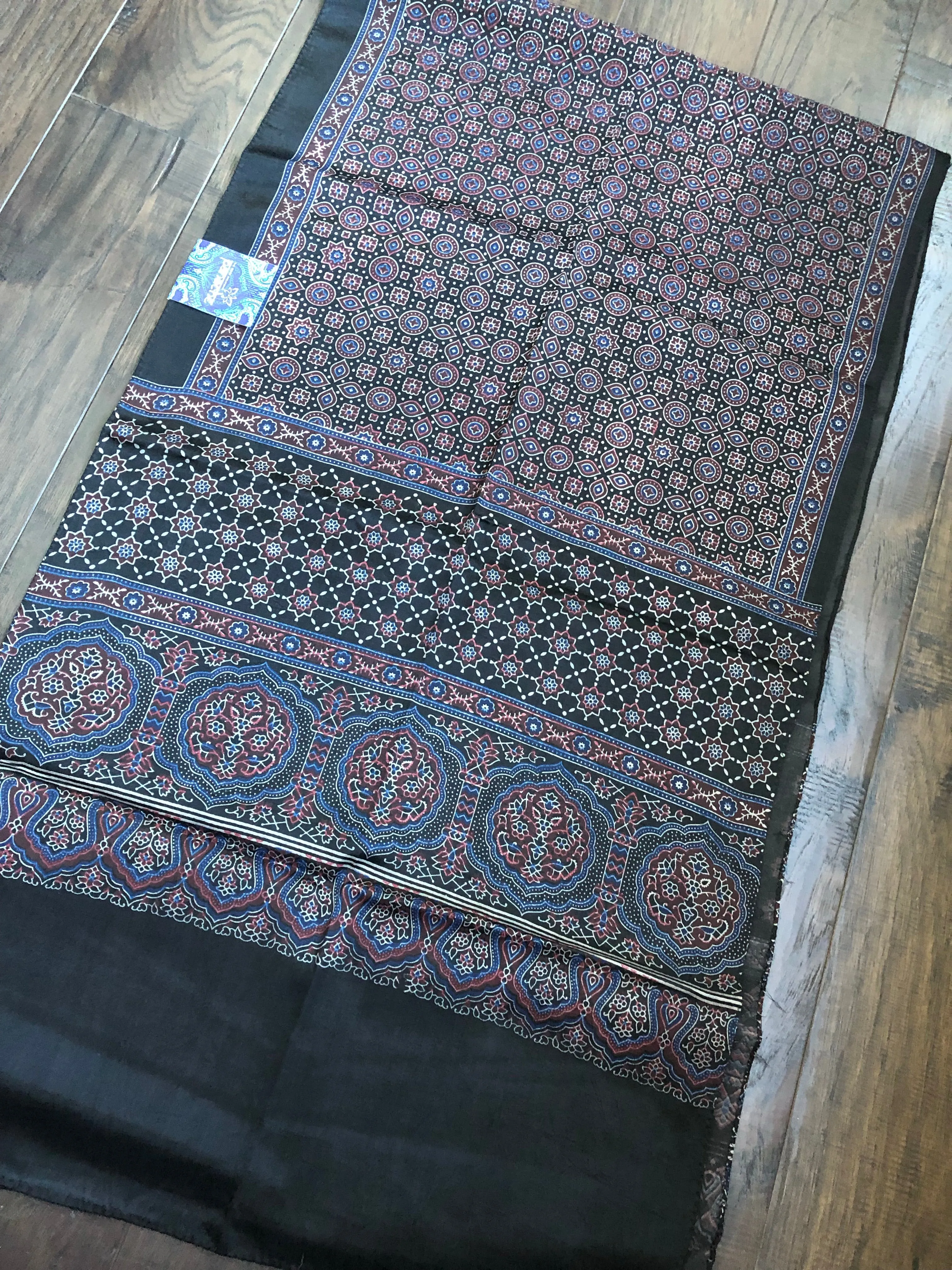 Stole Ajrakh Print - Black Maroon Blue