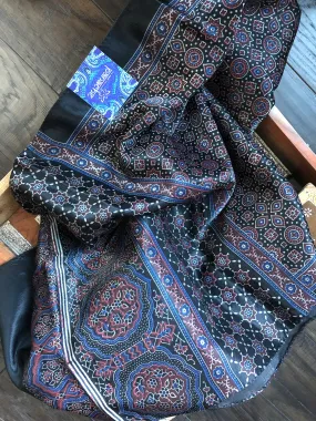 Stole Ajrakh Print - Black Maroon Blue