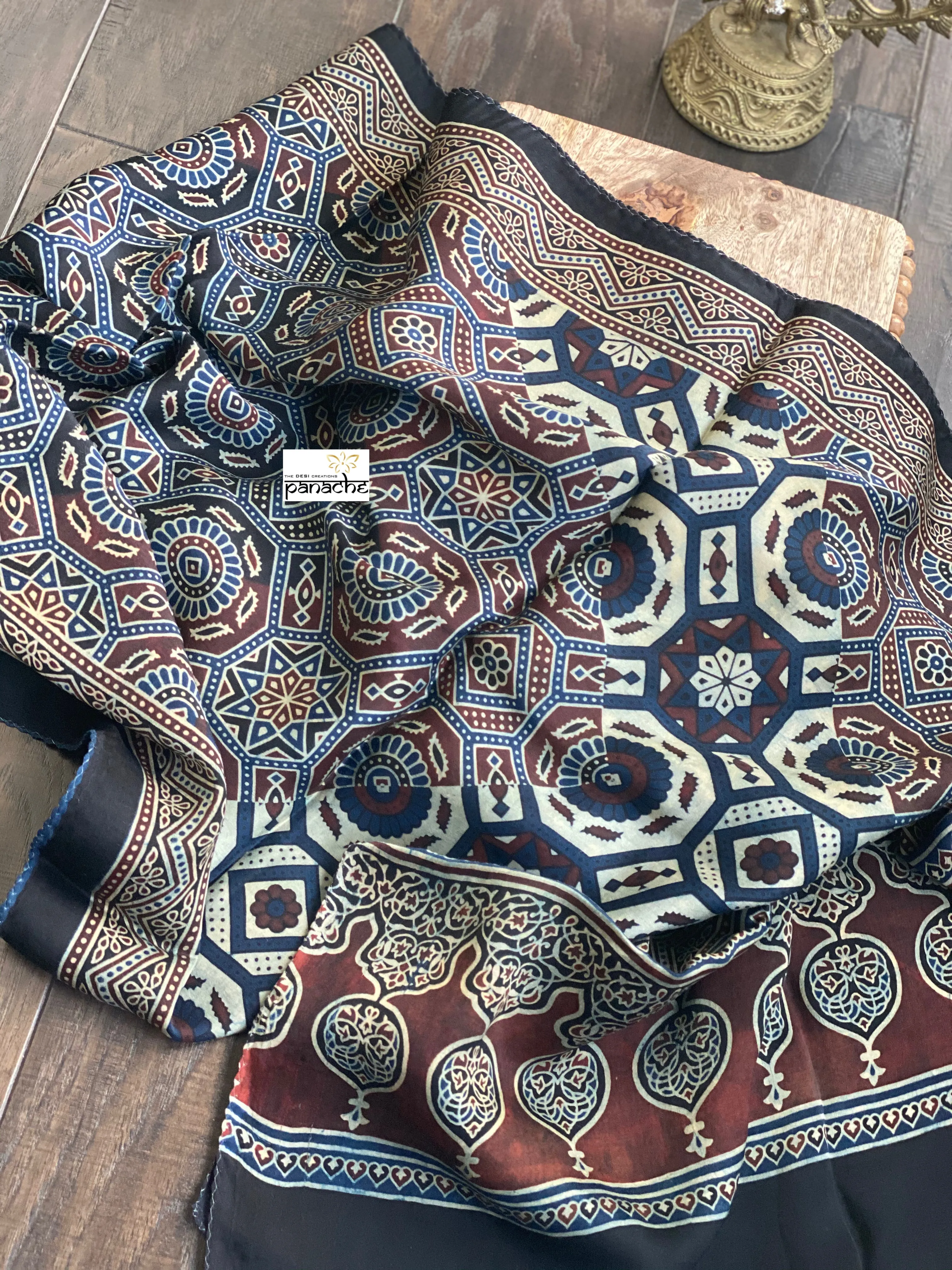 Stole Ajrakh Print - Indigo Maroon Black 10