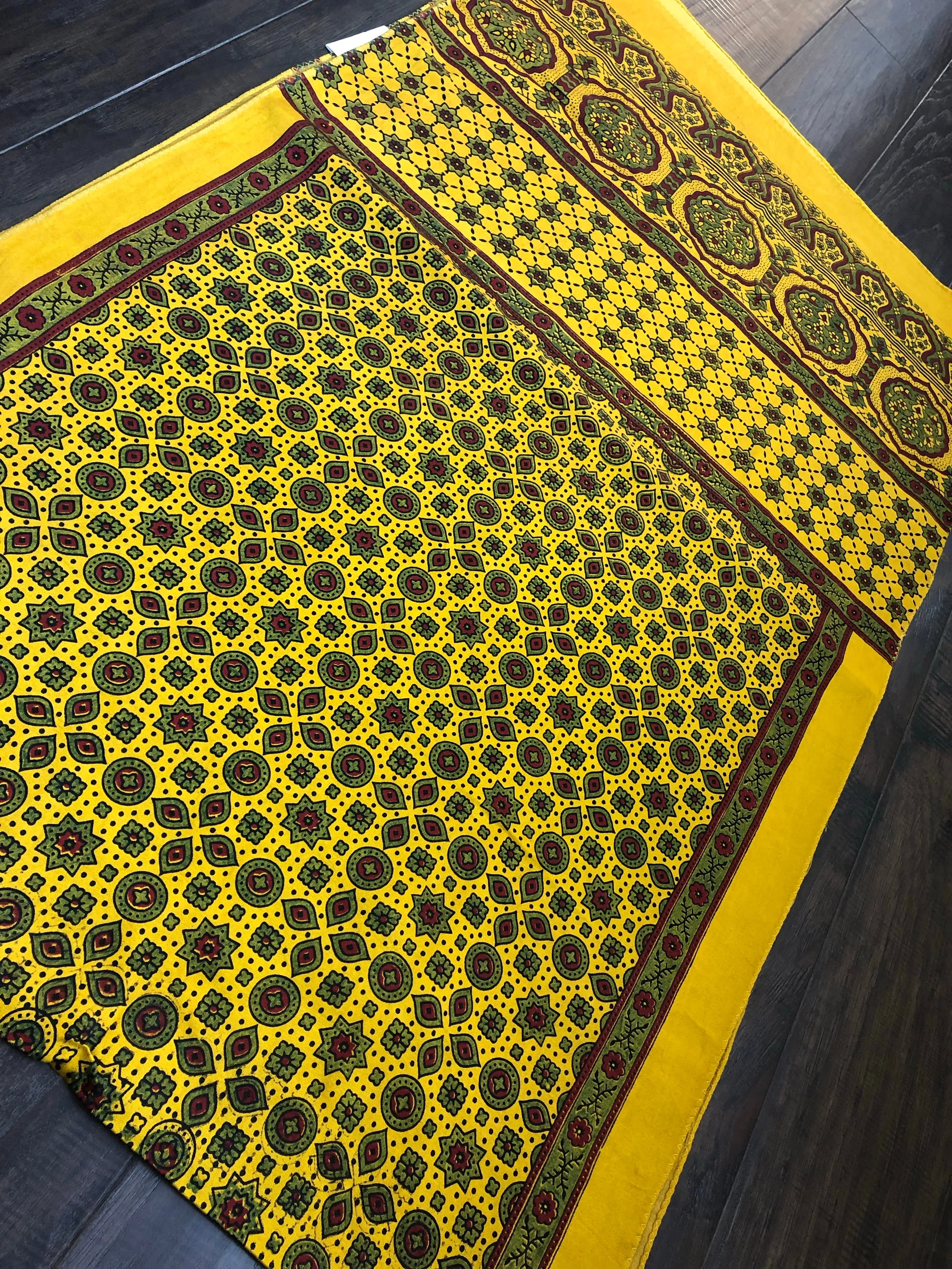 Stole Ajrakh Print - Yellow Green Maroon