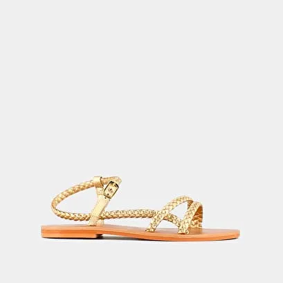 Strappy sandals in gold metallic leather