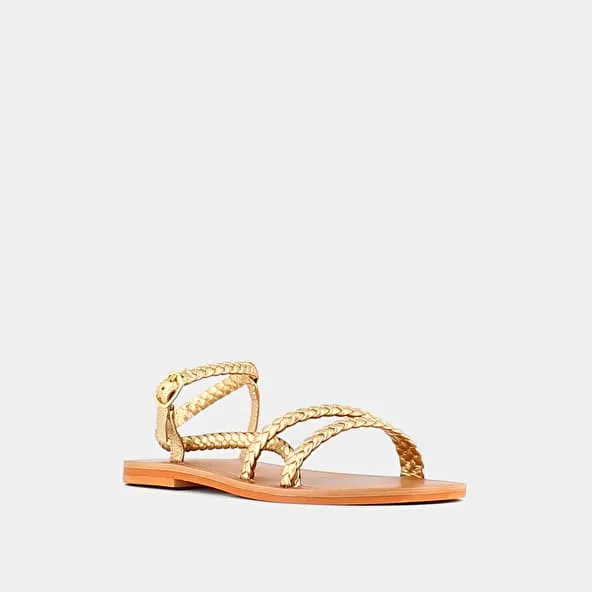 Strappy sandals in gold metallic leather