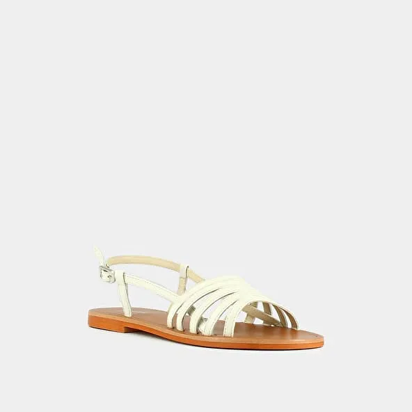 Strappy sandals with open toe in ecru patent leather