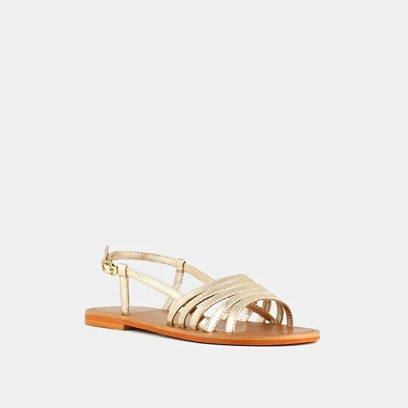 Strappy sandals with open toe in platinum metallized leather