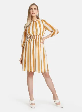 Striped Midi Dress With Smocking At Waist