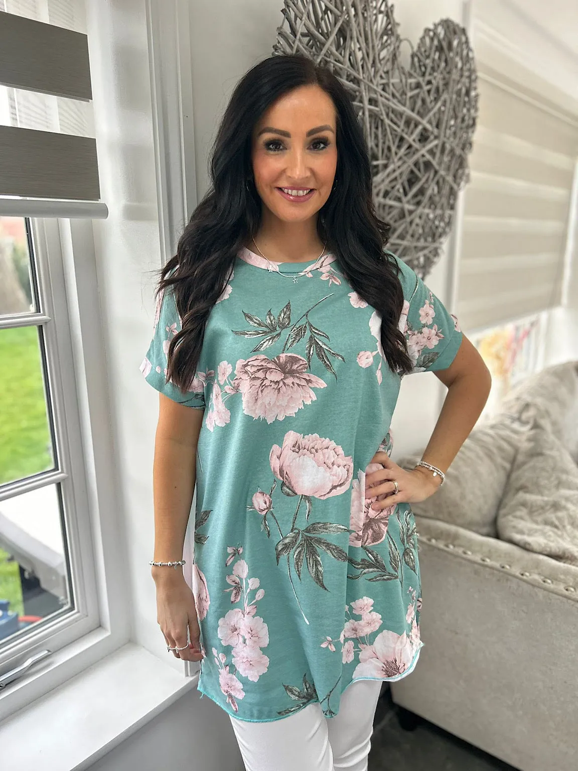 Teal Multi Flower Tunic Theresa