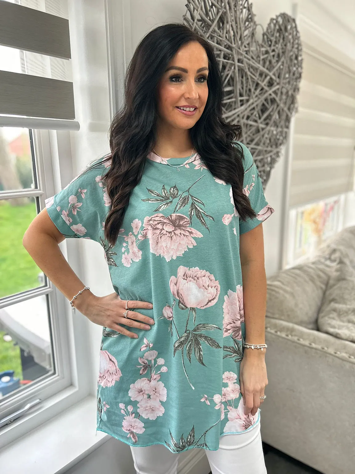 Teal Multi Flower Tunic Theresa