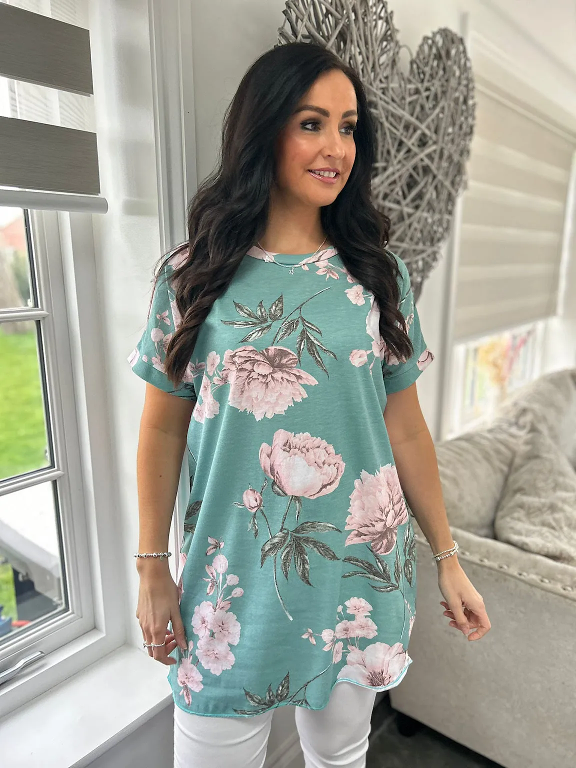 Teal Multi Flower Tunic Theresa