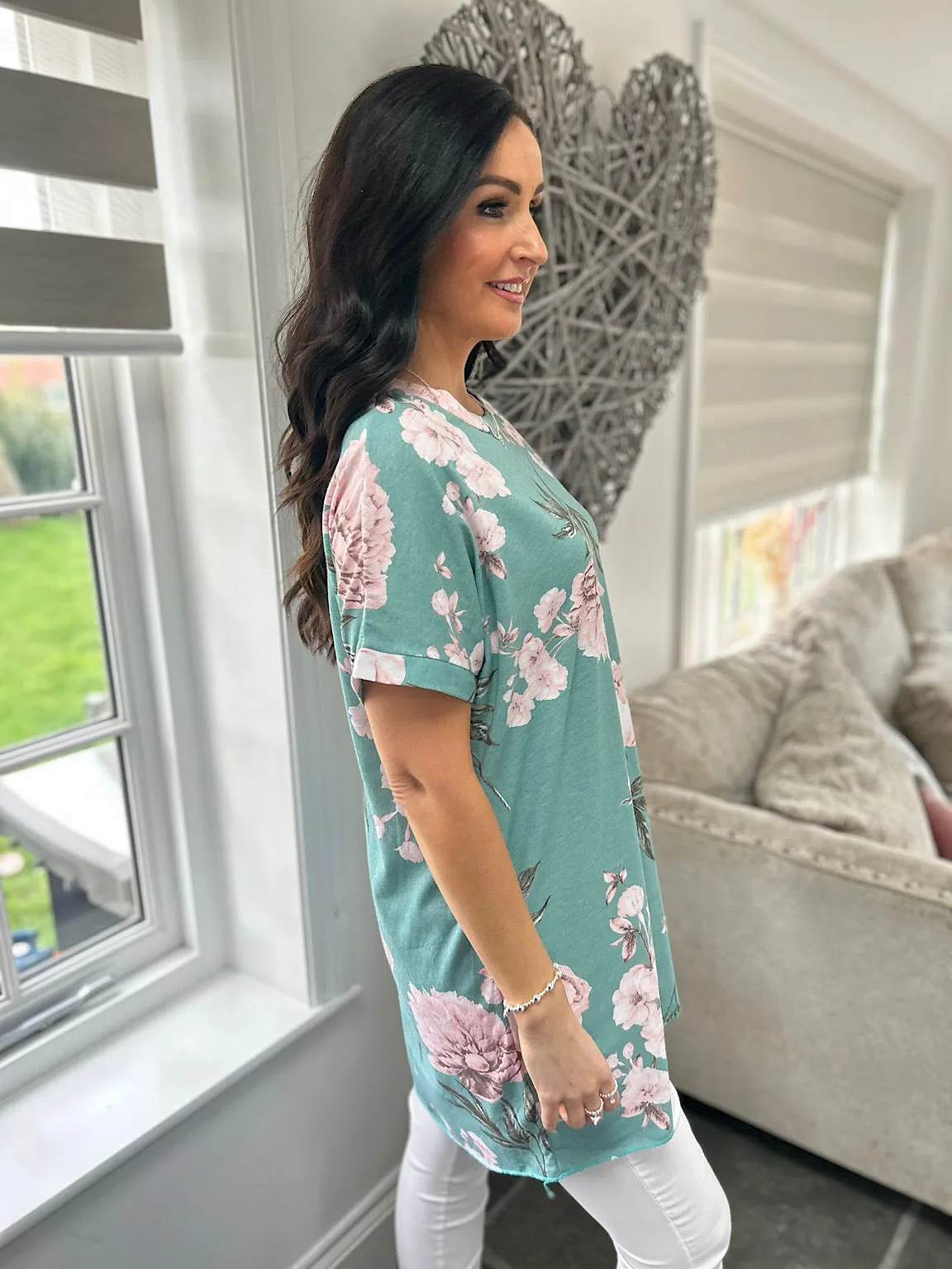 Teal Multi Flower Tunic Theresa